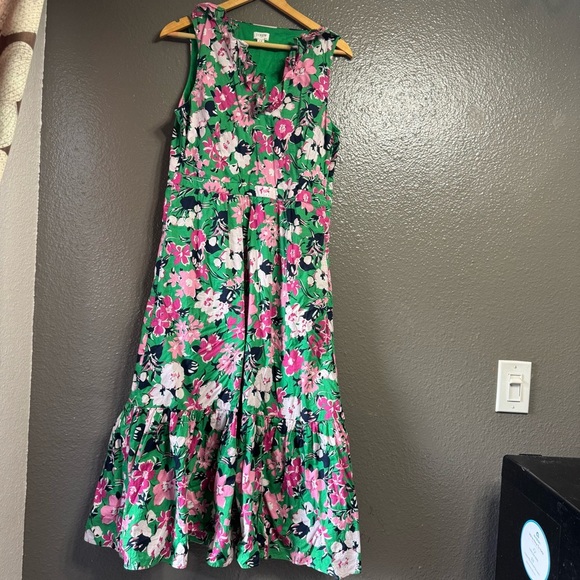 100% cotton J.Crew Printed V-neck ruffle midi dress sz 14 - Picture 4 of 12